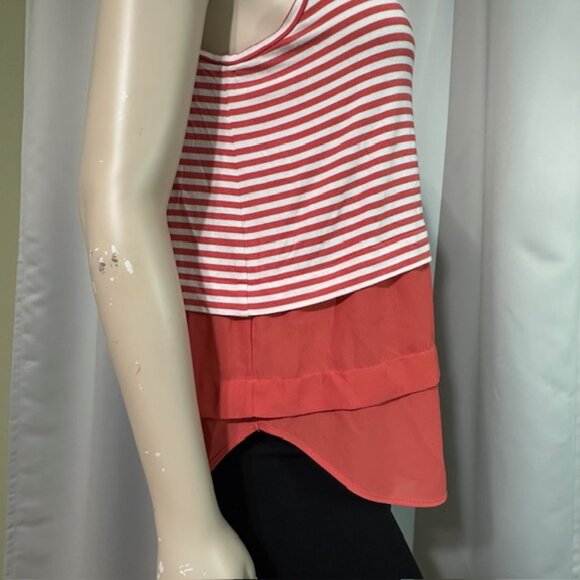 Michael Kors Women’s Striped Chiffon Bottom Burnt Orange Tank Top Size M - Picture 3 of 7